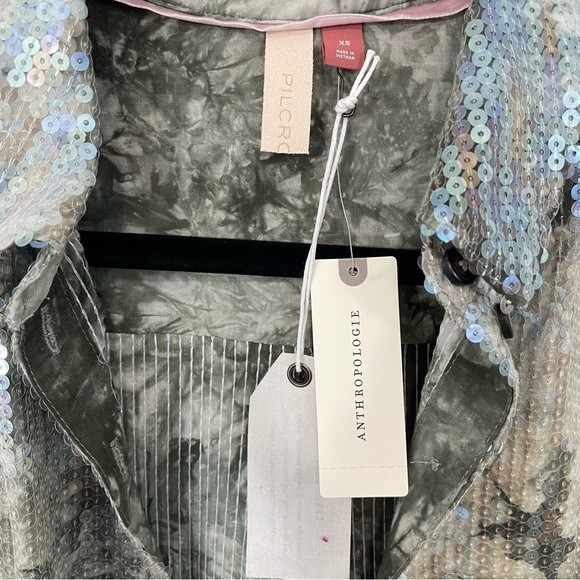 NWT Anthropologie Pilcro Sequin Embellished Tie Dye Button Down Shirt Blouse XS - Picture 5 of 16